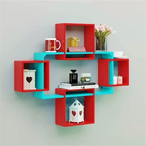 WooDinto Wooden Intersecting Wall Shelves for Living Room, Bedroom ...