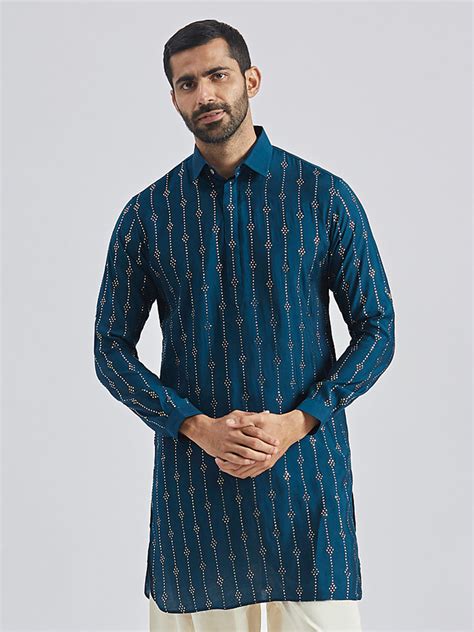 Men's Turquoise Silk Blend Kurta – vastramay