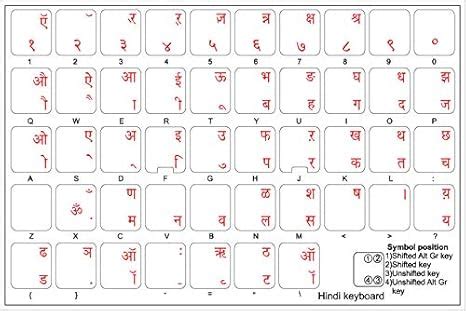 4Keyboard Vinyl Hindi Keyboard Stickers Th Red Lettering On Transparent ...