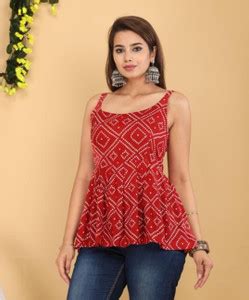 Renqiran Casual Printed Women Red, White Top - Buy Renqiran Casual ...
