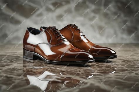 Premium Photo | Glossy brown mens dress shoes on reflective surface