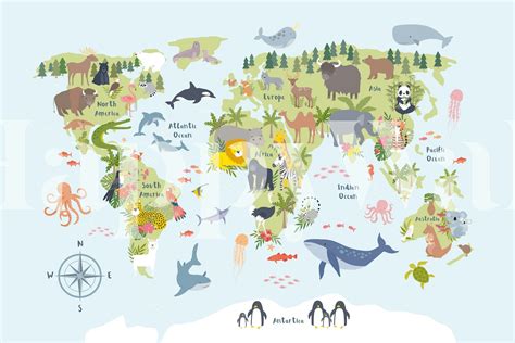 Colorful Animal World Map Wallpaper