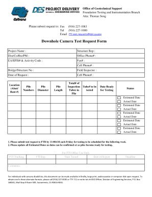 Fillable Online dot ca Downhole Camera Test Request Form Fax Email ...