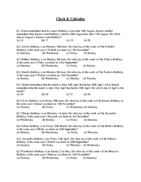 object oriented programming - Clock & Calendar Q Karan remembers that ...