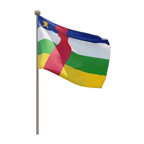 Central African Republic 3d illustration flag on pole. Wood flagpole ...