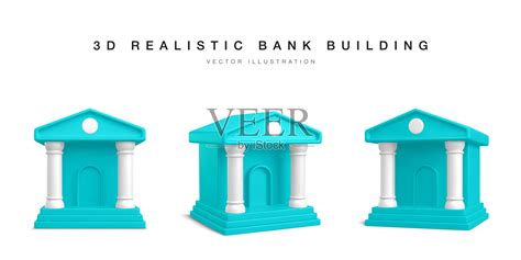 3 d银行大楼。现实银行图标在不同的位置。矢量图插画图片素材_ID:428149839-Veer图库