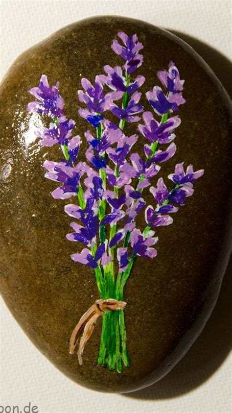 Lilac Lavender Flowers Painted Rock