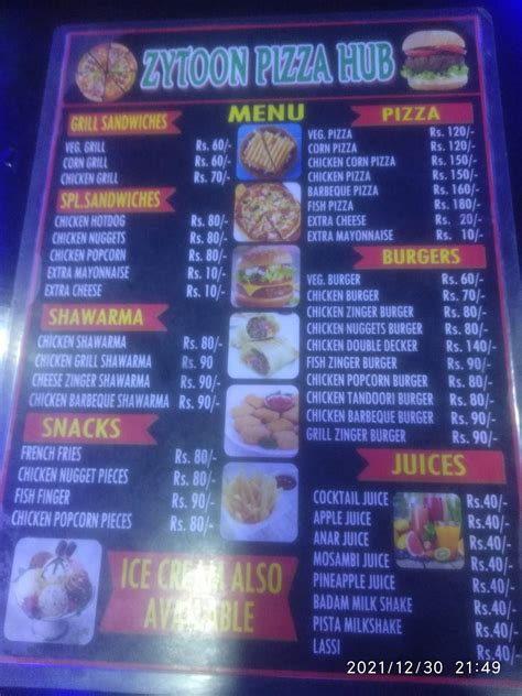 Menu at Zytoon Pizza Hub, Hyderabad