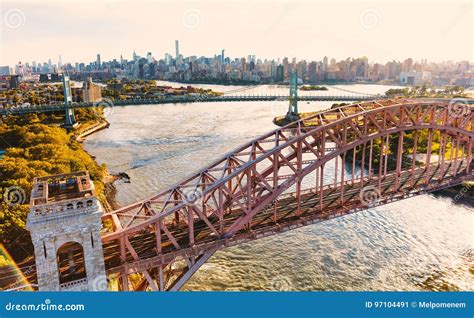 Aerial View of the Hell Gate Bridge Over the East River in NY Stock ...