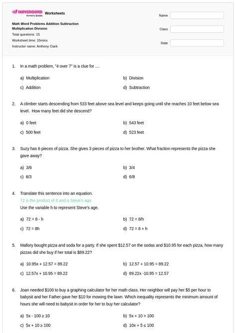 50+ Math Word Problems worksheets for Class 7 on Wayground | Free ...