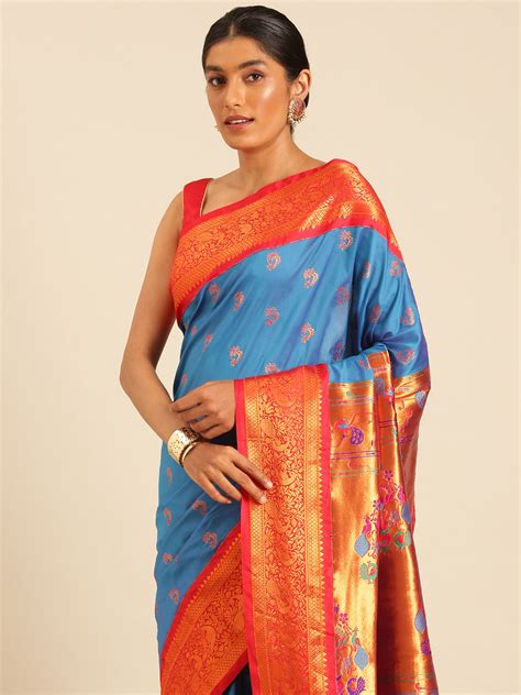 Mhalasa Firozi & Red Semi Silk Peshwai Nath Paithani Saree – Varkala ...