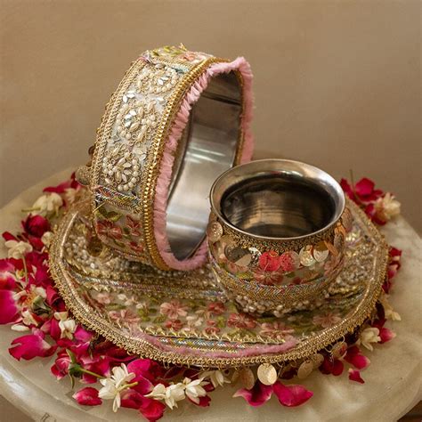 Buy Shehnaaz Embellished Pink Karwa Chauth Thali Set Online in India ...