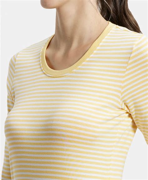 Buy Super Combed Cotton Elastane Slim Fit Striped Round Neck Three ...