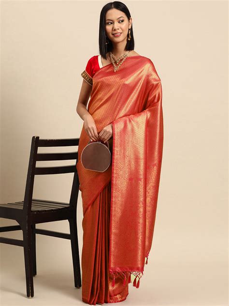 NTDN5375 Red Woven Ethnic Kanjeevaram Handloom Saree with Gold Zari ...