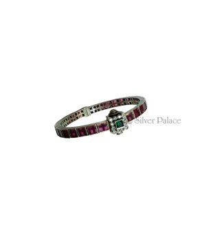 Sterling Silver Pink Stone Bangles - Silver Palace