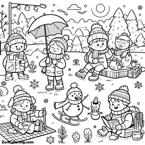 Childrens Outdoor Activities On Winter Season Coloring Page : Coloring ...