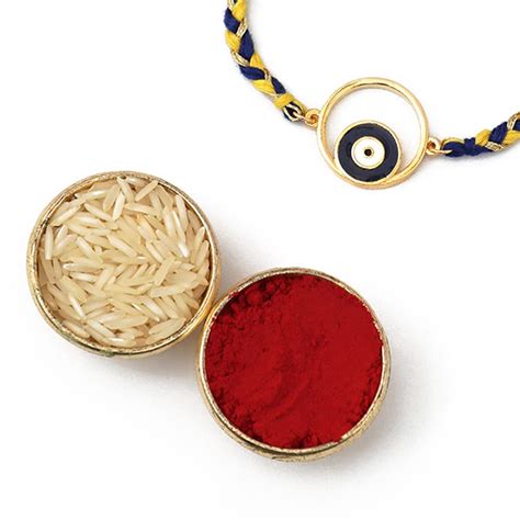 Buy Pipa Bella Gold-Toned Navy Blue Evil Eye in Circle Thread Rakhi ...