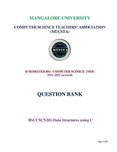 Question Bank for BSCCSCN201 - Data Structures using C - Studocu