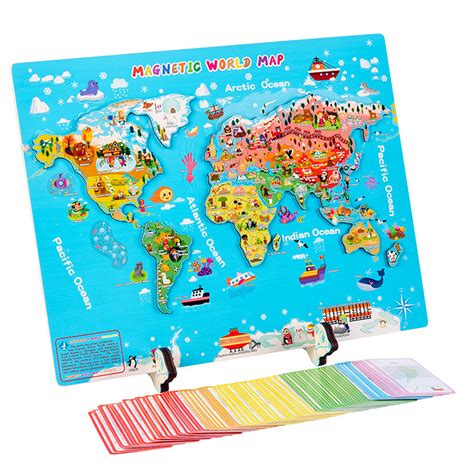 Buy ExBePe Genuine Magnetic Wooden World Puzzle,82 Country Flash Cards ...