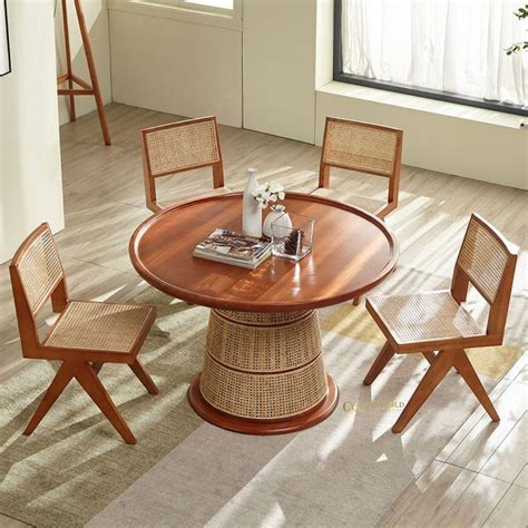 Elegant Rattan Dining Table with 4 Chairs