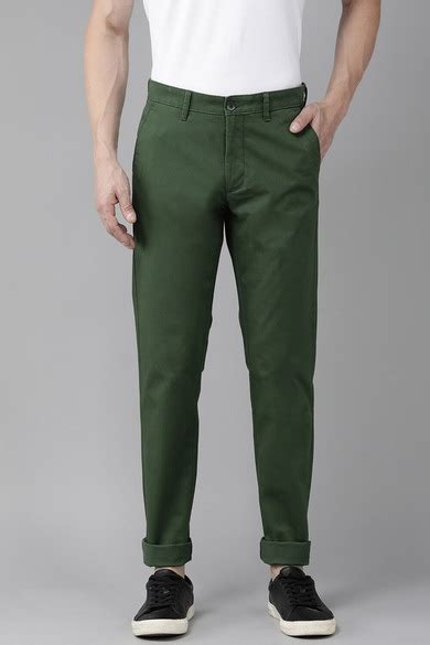 Buy Men Green Solid Slim Fit Trousers Online - 891597 | Van Heusen