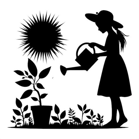 Silhueta da planta de irrigação Natureza e cuidados Vector de cor preta ...