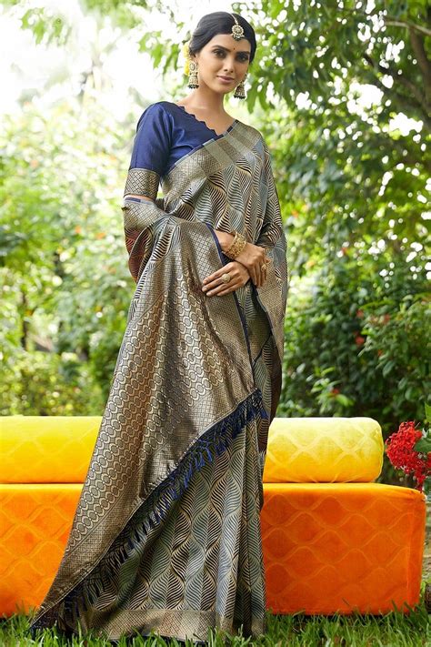 Buy Cobalt Blue Designer Banarasi Saree online-Karagiri
