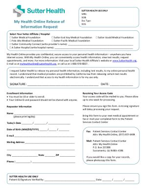 Sutter Health My Health Online Release Of Information Request 2023-2026 ...