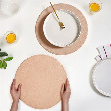 Blush Peach Round Table Mat Set Of 6 Online - Premium Table Mat | Nestasia