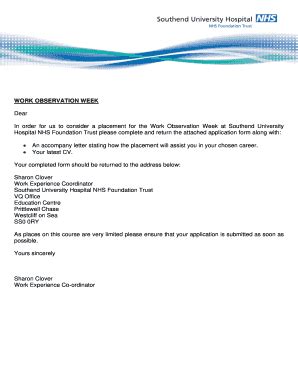 Fillable Online southend nhs Work observation week application form and ...