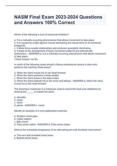 NASM Final Exam Questions and Answers 100% Correct - Nasm - Stuvia US