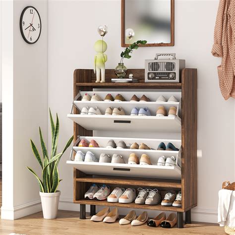 FUFU&GAGA Brown Wooden Shoes Storage Cabinet, With Drawers, 52% OFF