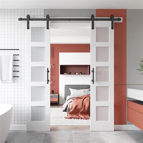 Buy EaseLife 36in x 84in Double 18in×84in Door Glass Barn Door with 6 ...