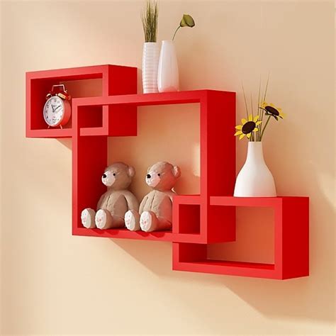 Santosha Decor MDF Red Wall Shelf Rack Set of 3 Intersecting Wall ...