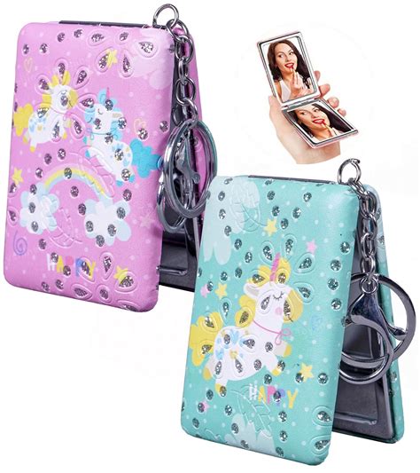 Toyshine Pack of 2 Pocket Mirrors, Unicorn Design Portable Folding Tra