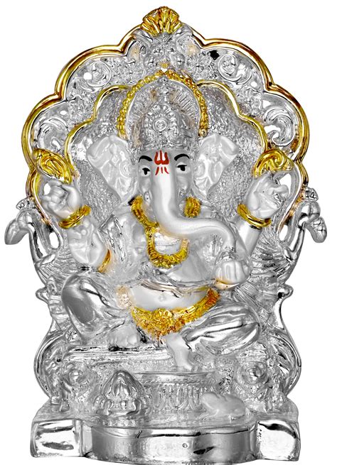 Diviniti Ganesha on Sinhasan Idol for Home Decor| 999 Silver Plated Sc ...