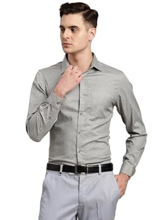 Turtle Men 100% Cotton Grey Printed Slim Fit Formal Shirt : Amazon.in ...