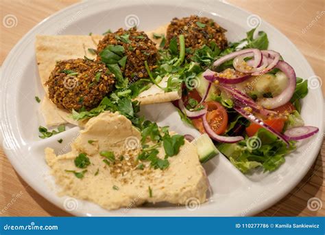 Falafel with Salad, Hummus and Pita Bread Stock Photo - Image of food ...