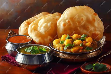 Indian Cuisine Aloo Gobi Curry Naan Bread and Dips | Premium AI ...