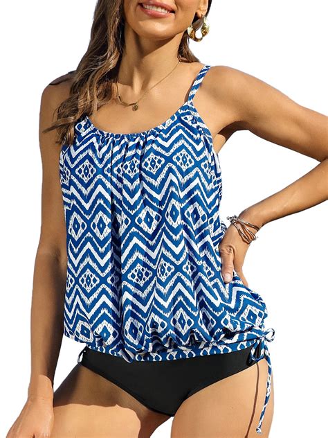 Charmo Womens Slim Straps Blouson Tankini Tops Bulit-in Bra Only Loose ...