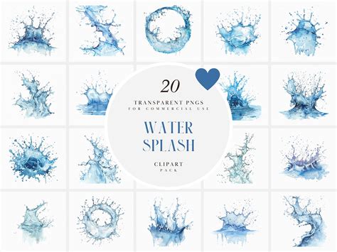 Watercolor Water Splash Clipart, Splashing Water Puddle Clipart, Clear ...