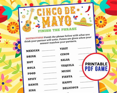 Cinco de mayo games finish the phrase family games printable game for ...