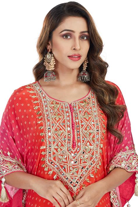 Orange Bandhej Kaftan Dhoti Set | Tulsi Studio Lifestyle Ethnic Wear ...