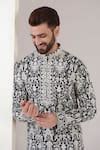 Buy Black Georgette Embroidery Floral Thread Kurta For Men by Kasbah ...
