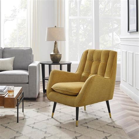 Buy MIA Yellow Fabric Mid-Century Accent Arm Chair with Cushion and ...