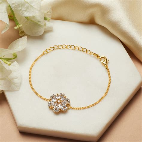 Shimmering Floret American Diamond CZ Golden Brass Mangalsutra Bracele ...
