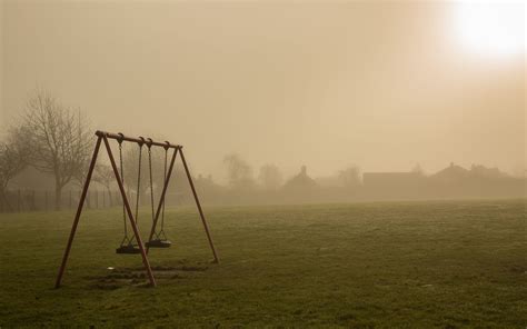 Download wallpaper 1920x1200 swings, fog, sunrise, emptiness ...