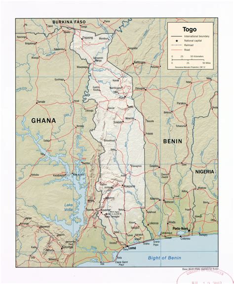 Large detailed political map of Togo with relief, roads, railroads and major cities - 2007 ...