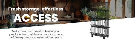 TARKAN 4-Tier Mesh Metal Kitchen Trolley with Wheels, Storage Organizer ...