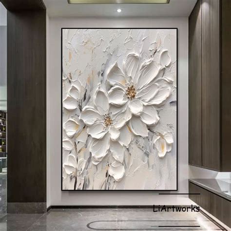 Large White Flower Texture Wall Art,3d Textured Art,modern White Floral ...